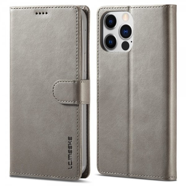 Lc.Imeeke iPhone 15 Pro Max -suojakuori korttipaikalla ja jalustatoiminnolla, harmaa