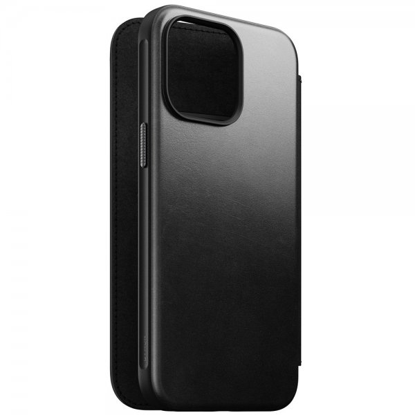 Nomad iPhone 15 Pro Max -kotelo, Modern Leather Folio, Horween, musta