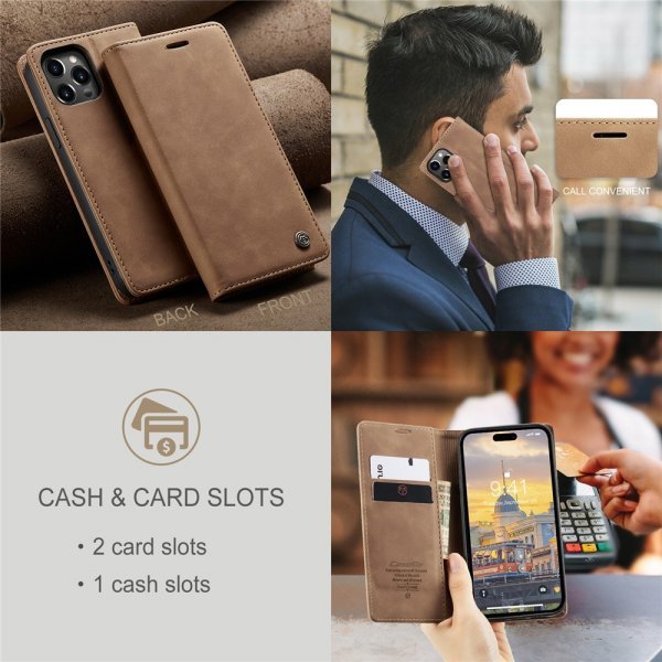 CaseMe iPhone 15 Pro Max - Retro Flip -ruskea suojakotelo