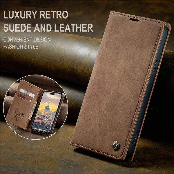 CaseMe iPhone 15 Pro Max - Retro Flip -ruskea suojakotelo