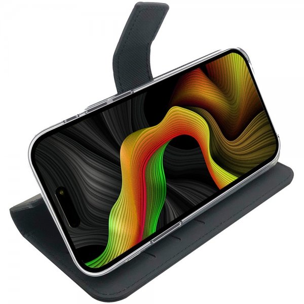 Celly iPhone 15 Pro Max -kotelo Wally Wallet Case Musta
