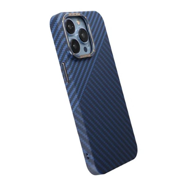 iPhone 15 Pro Max Kuori Hiilikuitukuvio Sininen Harmaa