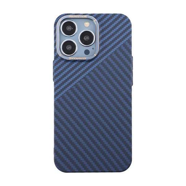 iPhone 15 Pro Max Kuori Hiilikuitukuvio Sininen Harmaa