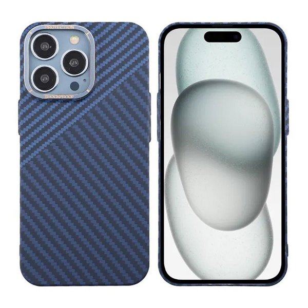 iPhone 15 Pro Max Kuori Hiilikuitukuvio Sininen Harmaa