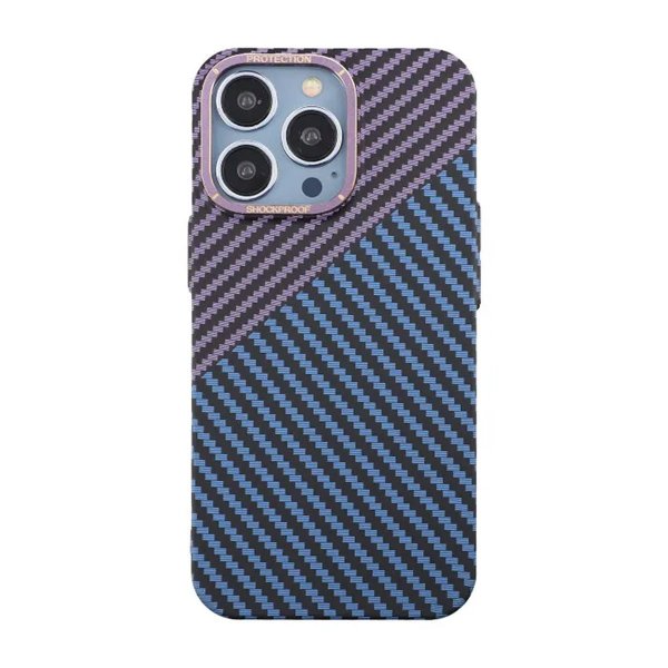 iPhone 15 Pro Max Kuori Hiilikuitukuvio Sininen Violetti