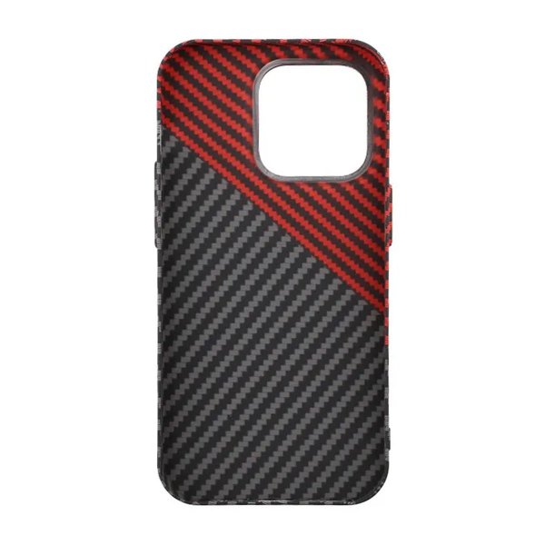 iPhone 15 Pro Max Kuori Hiilikuitukuvio Musta Punainen