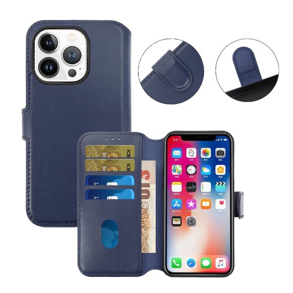 Rvelon iPhone 15 Pro Max -kotelo, aitoa nahkaa, sininen