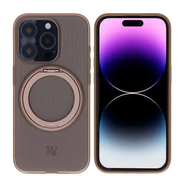 Rvelon iPhone 15 Pro Max Kuori Pyörivä MagSafe Jalusta Ruskea