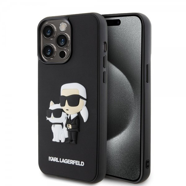 Karl Lagerfeld iPhone 15 Pro Max -suojakuori 3D Rubber Karl & Choupette Musta