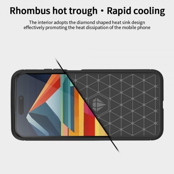 Mofi iPhone 15 Pro Max -kuori harjatulla hiilikuitutekstuurilla, sininen