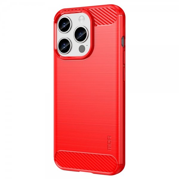 Mofi iPhone 15 Pro Max -kuori harjattu hiilikuitukuvioitu punainen