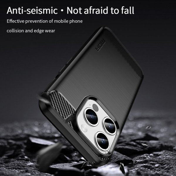 Mofi iPhone 15 Pro Max -kuori harjattu hiilikuitukuvioitu punainen