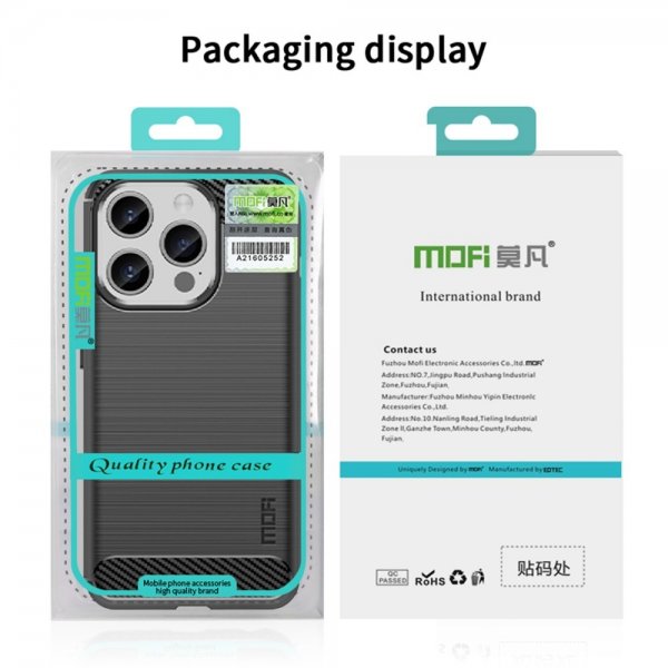 Mofi iPhone 15 Pro Max -kuori, harjattu hiilikuitukuvio, musta