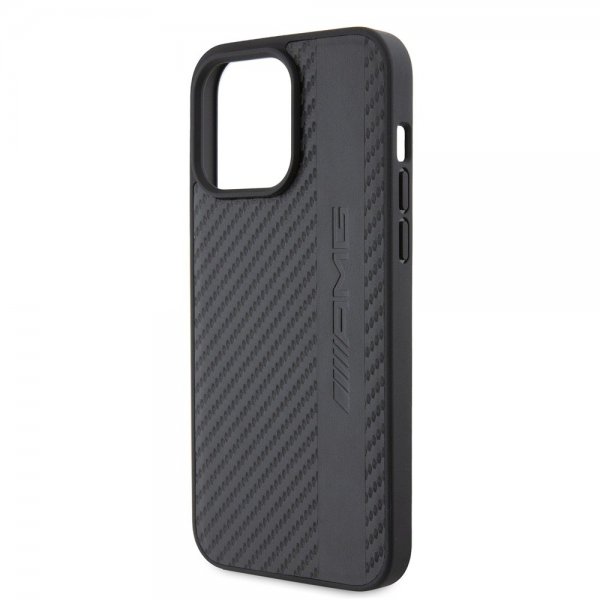 Mercedes Benz iPhone 15 Pro Max Kuori Hiilikuituvaikutelma Nahkainen Raita AMG Musta