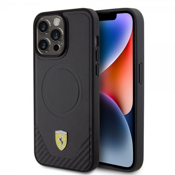 Ferrari iPhone 15 Pro Max Kuori Carbon PU-nahka MagSafe Musta