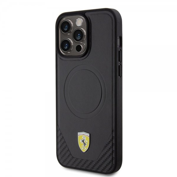 Ferrari iPhone 15 Pro Max Kuori Carbon PU-nahka MagSafe Musta