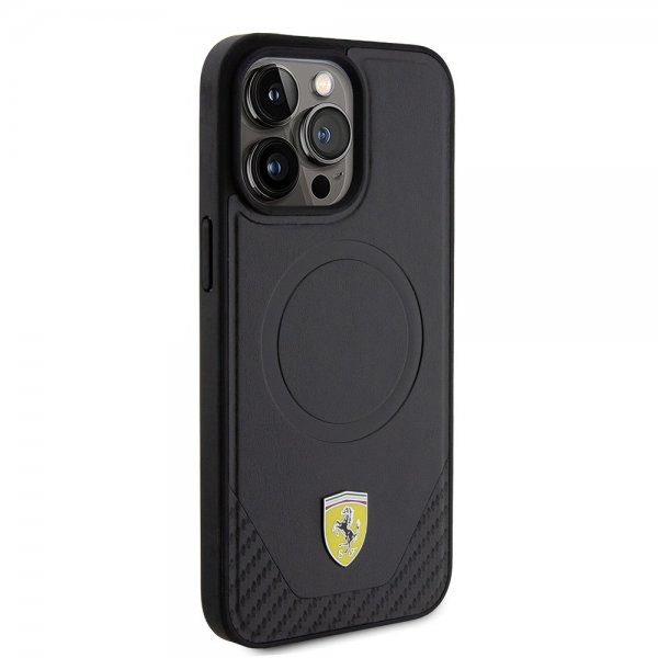 Ferrari iPhone 15 Pro Max Kuori Carbon PU-nahka MagSafe Musta