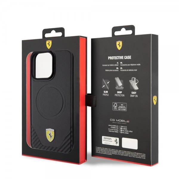Ferrari iPhone 15 Pro Max Kuori Carbon PU-nahka MagSafe Musta