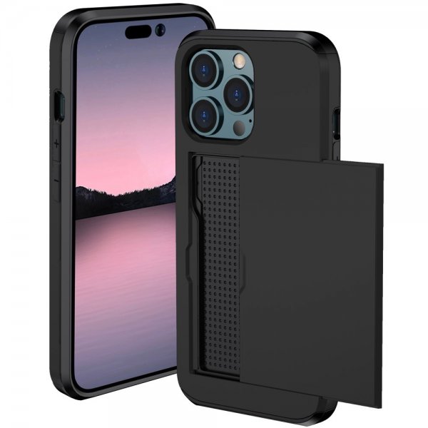 iPhone 15 Pro Max Kuori Card Slide Musta