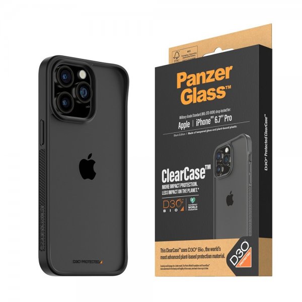 PanzerGlass iPhone 15 Pro Max -suojakuori ClearCase D3O, musta