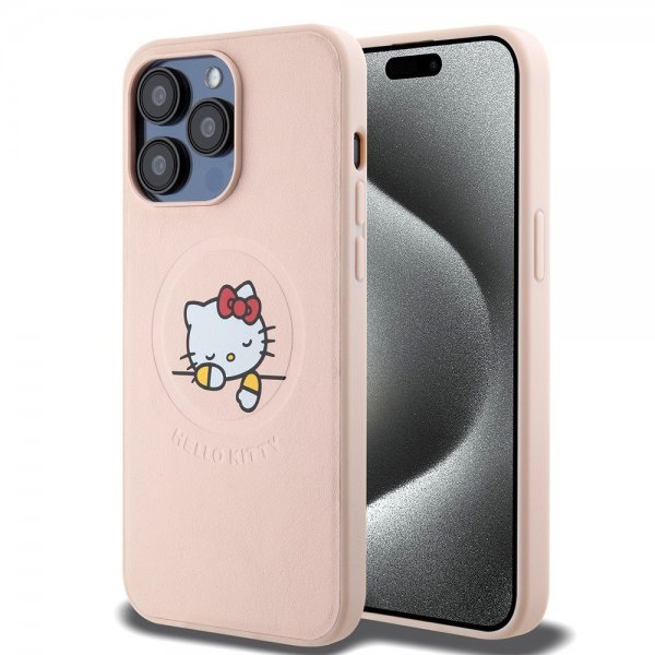 Hello Kitty iPhone 15 Pro Max Kuori Debossed Logo MagSafe Pinkki
