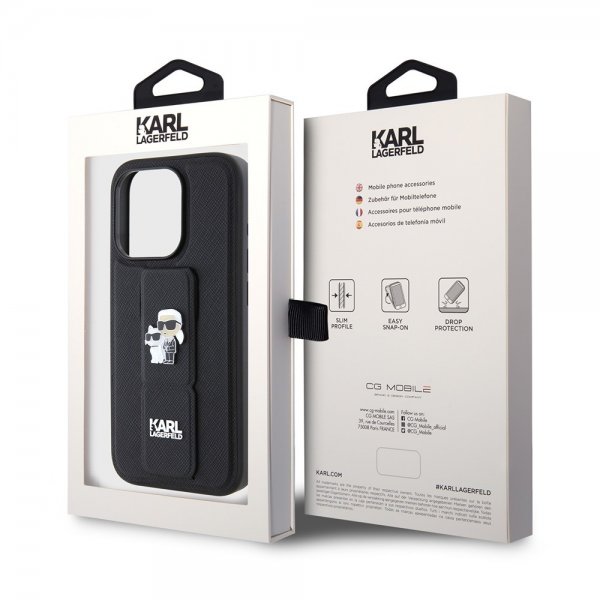 Karl Lagerfeld iPhone 15 Pro Max -suojakuori jalustatoiminnolla, musta