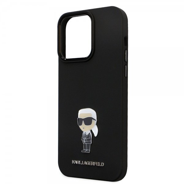Karl Lagerfeld iPhone 15 Pro Max Kuori Ikonik Metal Pin Musta