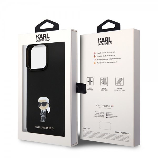 Karl Lagerfeld iPhone 15 Pro Max Kuori Ikonik Metal Pin Musta