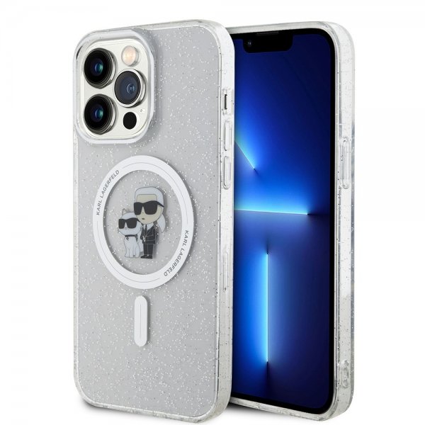 Karl Lagerfeld iPhone 15 Pro Max Kuori Karl & Choupette Glitter MagSafe Läpinäkyvä
