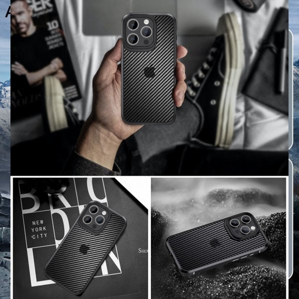Ipaky iPhone 15 Pro Max -hiilikuitukuvioitu kuori, sininen