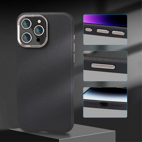X-Level iPhone 15 Pro Max Kuori Nahkatekstuuri MagSafe Sininen