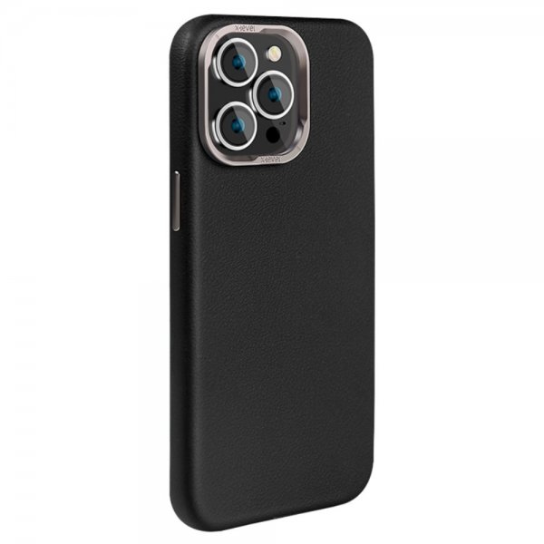 X-Level iPhone 15 Pro Max Kuori Nahkarakenne MagSafe Musta