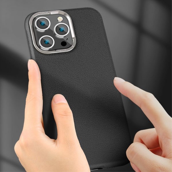 X-Level iPhone 15 Pro Kuori Nahkakuvio MagSafe Musta