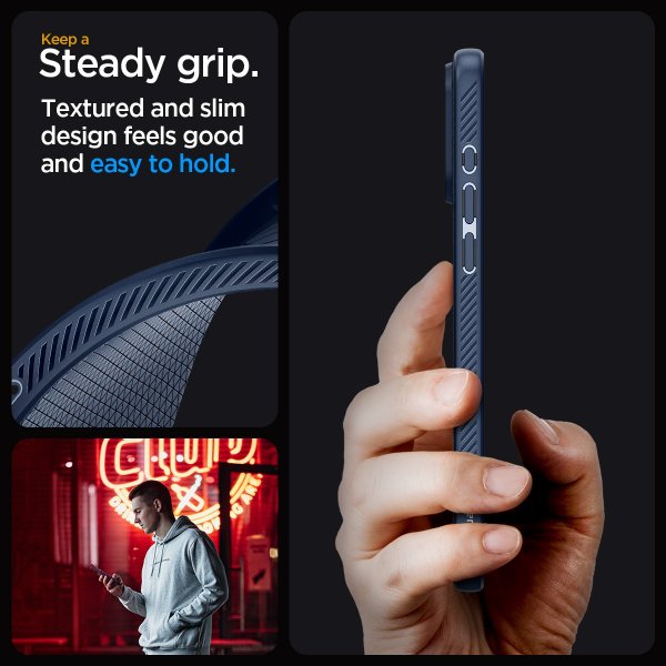 Spigen iPhone 15 Pro Max -suojakuori, Liquid Air, Navy Blue
