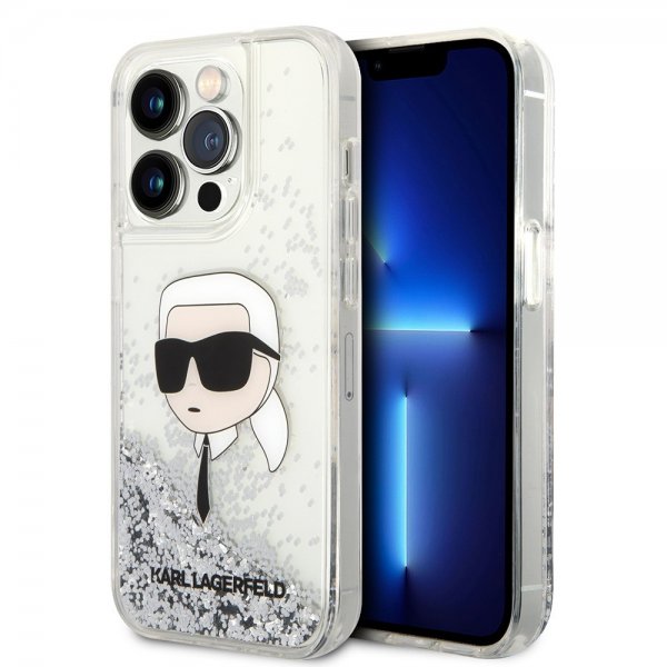 Karl Lagerfeld iPhone 15 Pro Max Suojakuori Liquid Glitter NFT Karl Silver