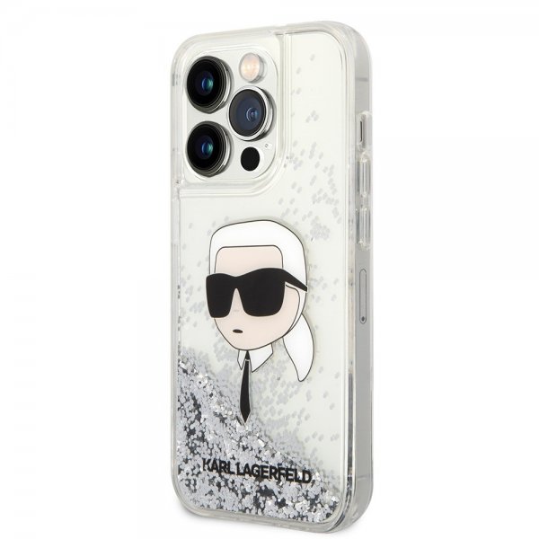 Karl Lagerfeld iPhone 15 Pro Max Suojakuori Liquid Glitter NFT Karl Silver