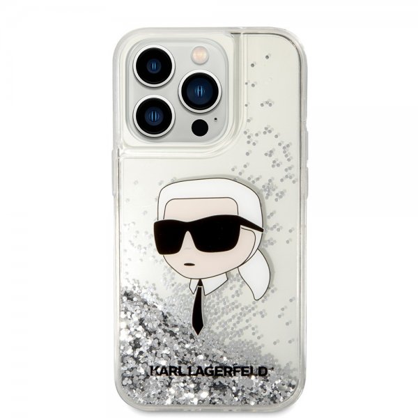 Karl Lagerfeld iPhone 15 Pro Max Suojakuori Liquid Glitter NFT Karl Silver