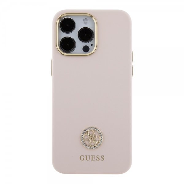 Guess iPhone 15 Pro Max Kuori Liquid Silicone Metal Logo Pink