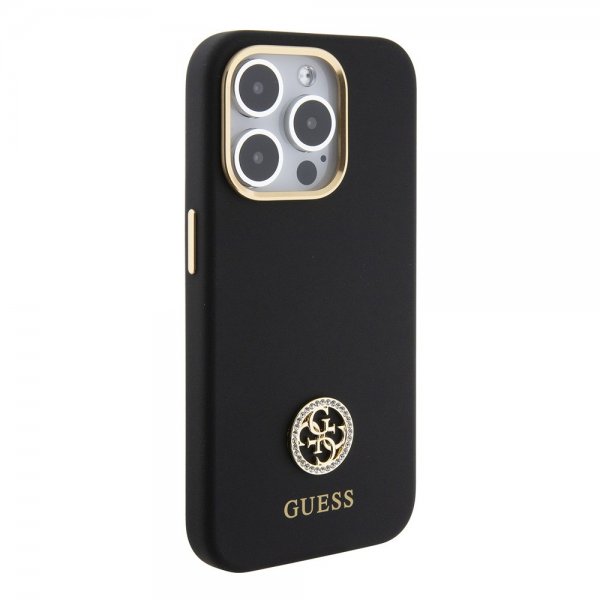 Guess iPhone 15 Pro Max Kuori Liquid Silicone Metal Logo Musta
