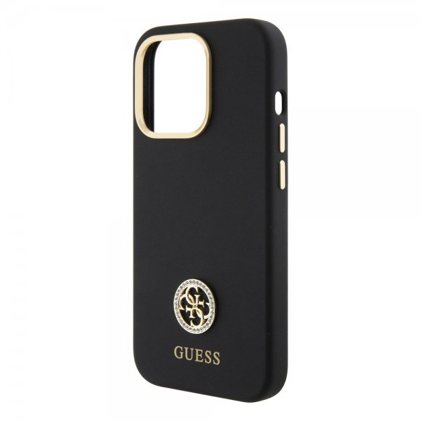 Guess iPhone 15 Pro Max Kuori Liquid Silicone Metal Logo Musta