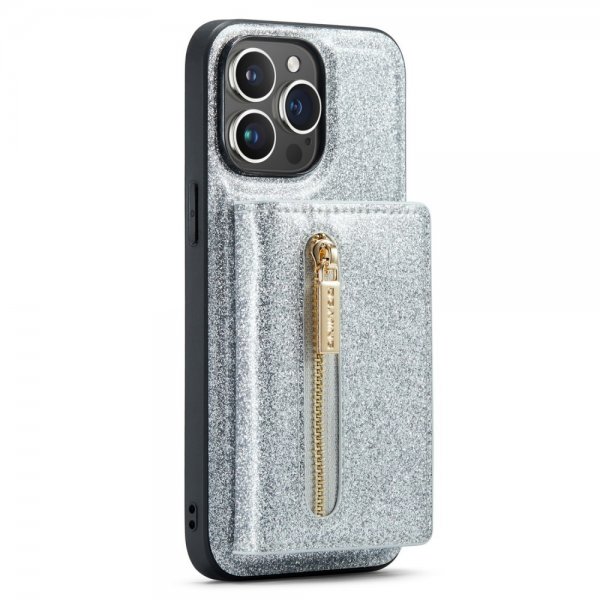 Dg.Ming iPhone 15 Pro Max Kuori M3-sarjan irrotettava korttipidike, kimalteleva hopea
