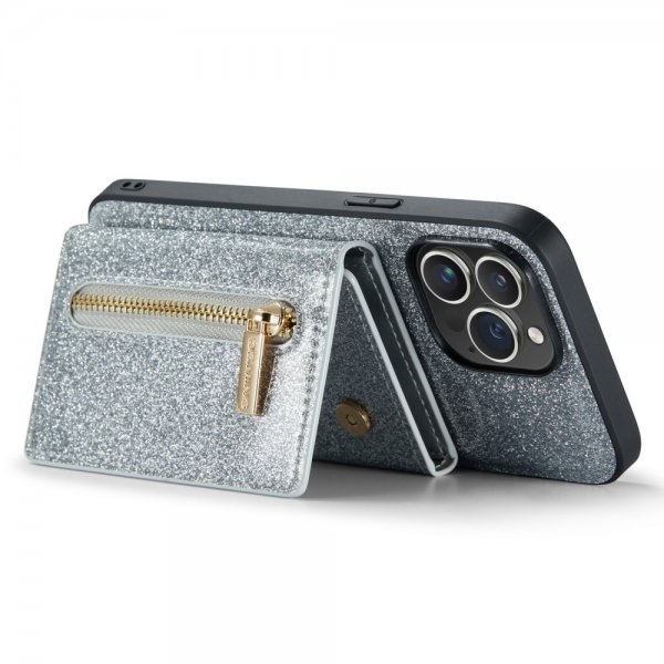 Dg.Ming iPhone 15 Pro Max Kuori M3-sarjan irrotettava korttipidike, kimalteleva hopea