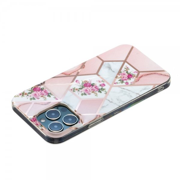 iPhone 15 Pro Max Kuori Marmorikuvio Kukkia Pinkki