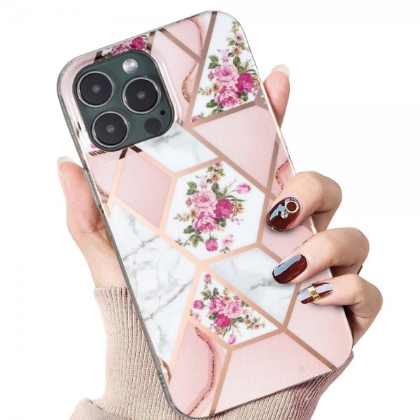 iPhone 15 Pro Max Kuori Marmorikuvio Kukkia Pinkki