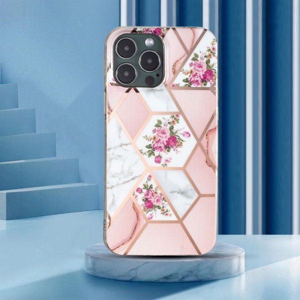 iPhone 15 Pro Max Kuori Marmorikuvio Kukkia Pinkki