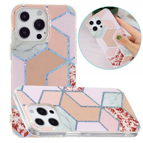 iPhone 15 Pro Max Kuori Marmorikuvio Punainen Vaaleanpunainen
