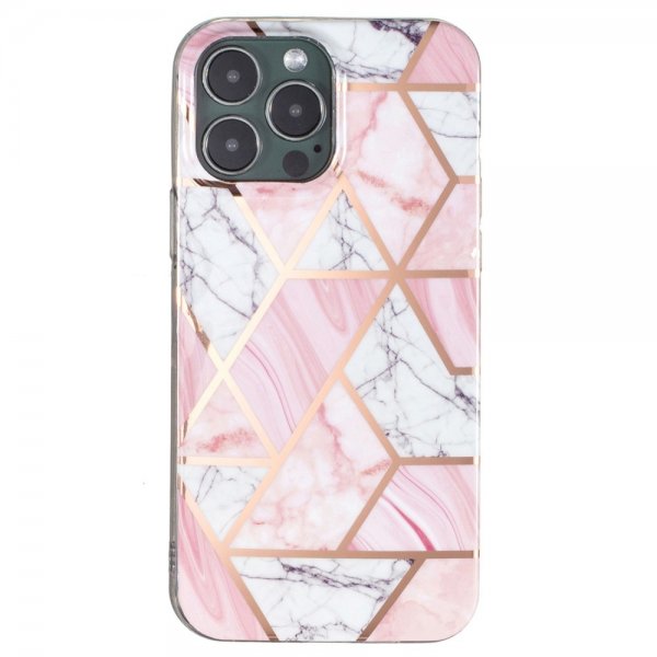 iPhone 15 Pro Max Kuori Marmorikuviointi Vaaleanpunainen Valkoinen