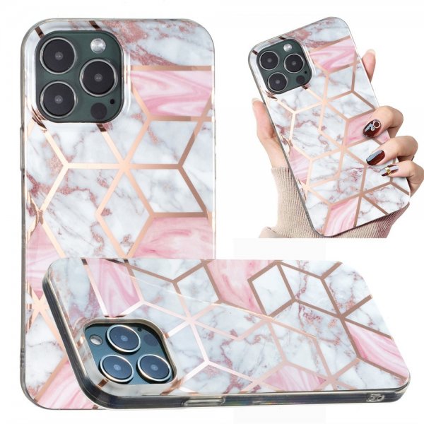 iPhone 15 Pro Max Kuori Marmorikuvio Valkoinen Vaaleanpunainen