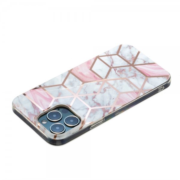 iPhone 15 Pro Max Kuori Marmorikuvio Valkoinen Vaaleanpunainen