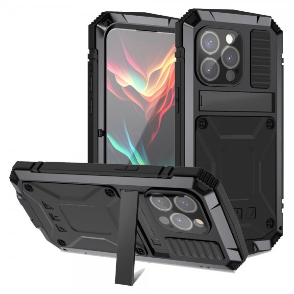 R-JUST iPhone 15 Pro Max Kuori Metalli Iskunvaimennus Musta